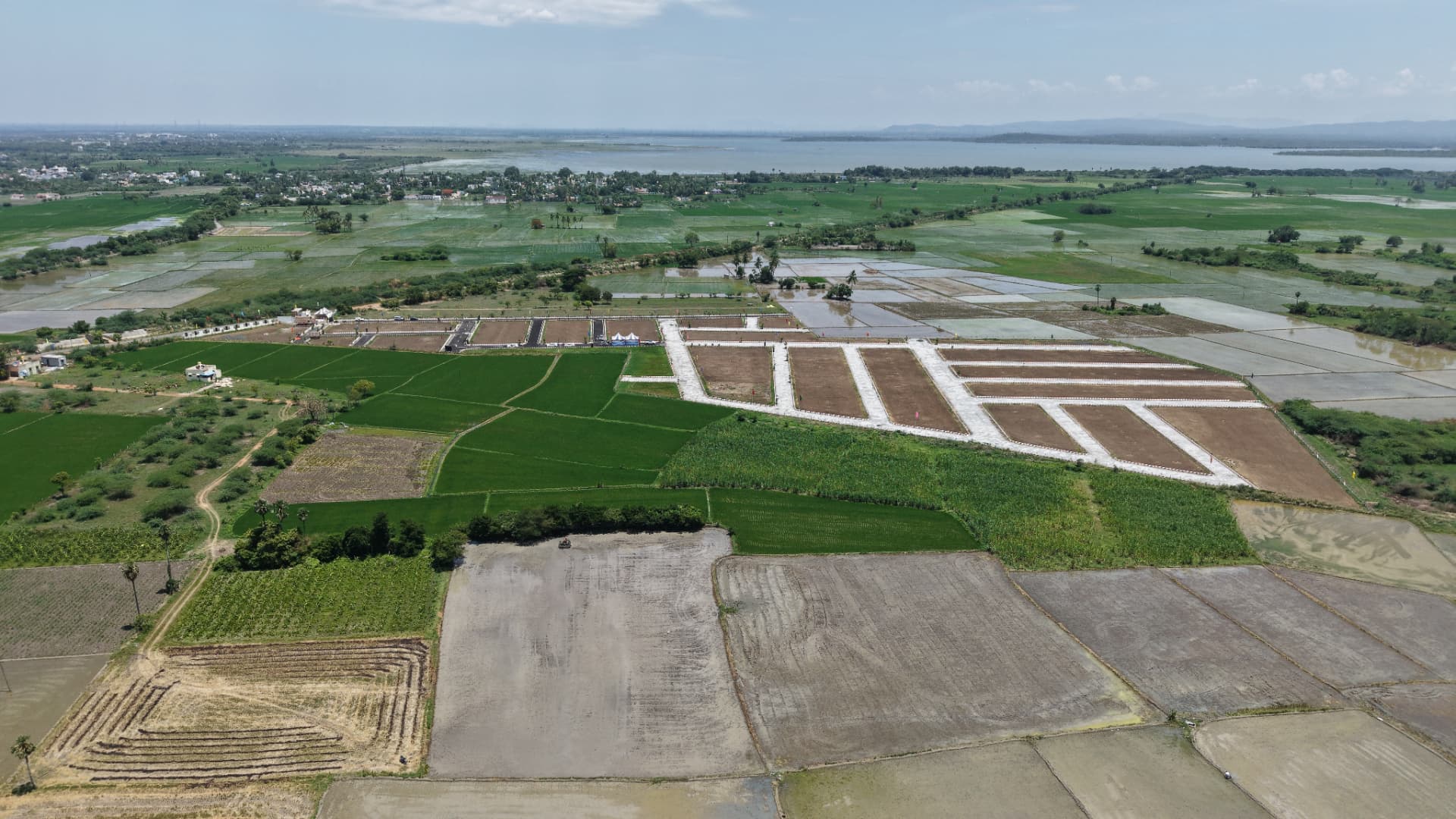 Aerial drone view of Jay Enclave plots in Thiruvallur